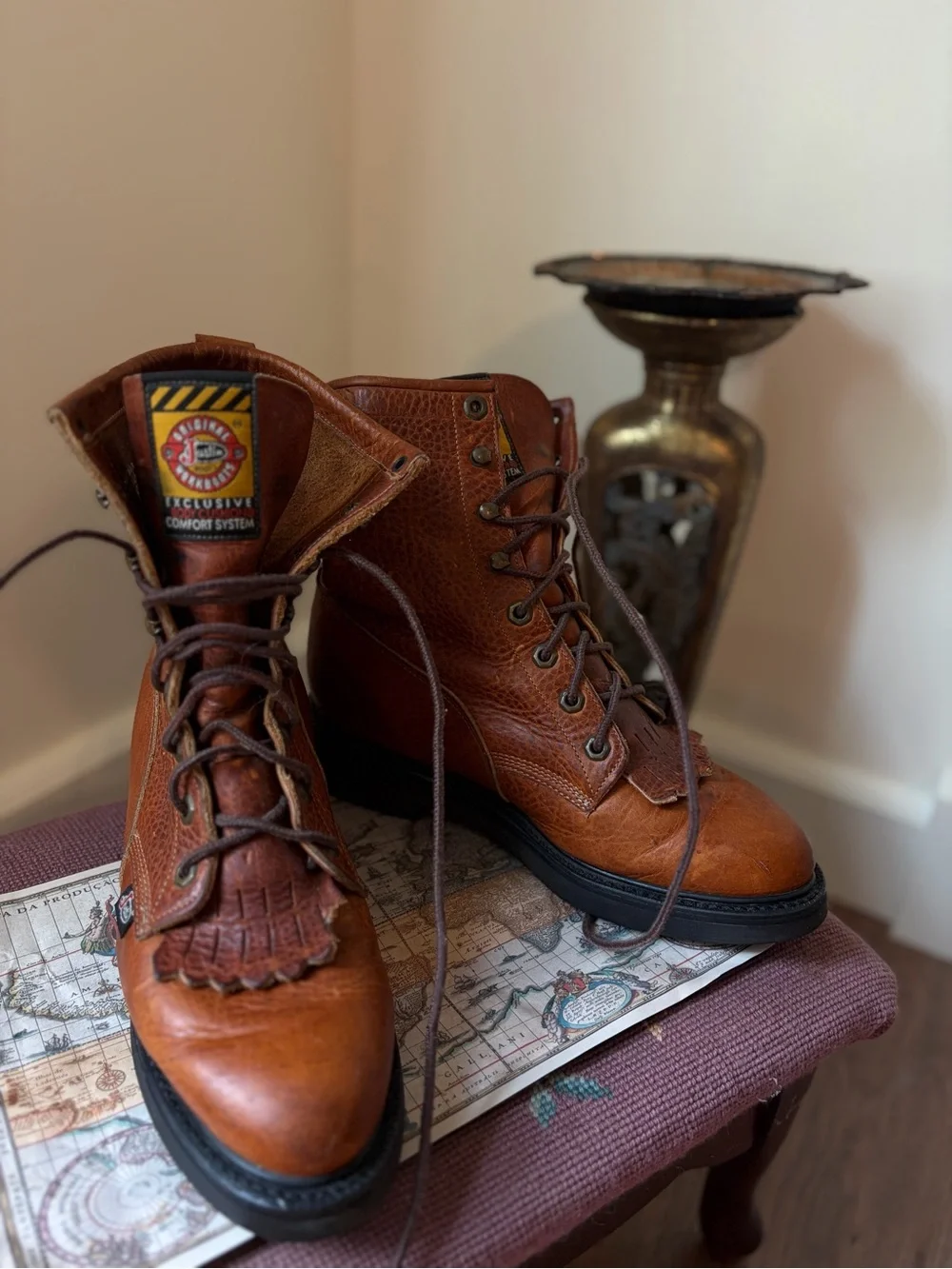 Justin Body Comfort Brown Leather Lace-Up Work Boots